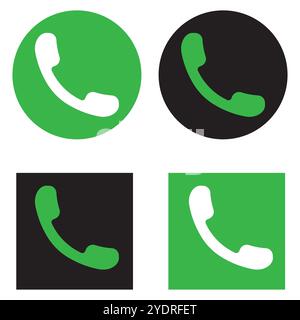 Telefonsymbolgruppe. Grüne und schwarze Farben. Kommunikationssymbol. Vektor-Telefon-Illustration. Stock Vektor