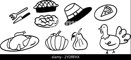 Thanksgiving Set Illustration | niedlicher minimalistischer Doodle Vektor für Urlaub und Herbst Designs, perfekt für Urlaub-Themen Projekte und Herbstdekor Stock Vektor