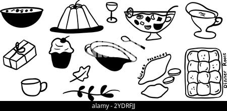 Thanksgiving Set Illustration | niedlicher minimalistischer Doodle Vektor für Urlaub und Herbst Designs, perfekt für Urlaub-Themen Projekte und Herbstdekor Stock Vektor