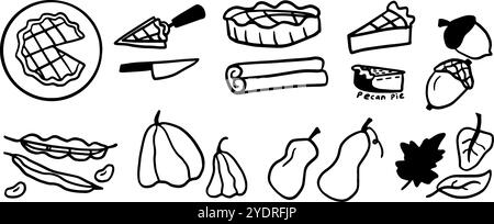 Thanksgiving Set Illustration | niedlicher minimalistischer Doodle Vektor für Urlaub und Herbst Designs, perfekt für Urlaub-Themen Projekte und Herbstdekor Stock Vektor