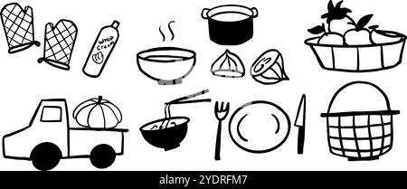 Thanksgiving Set Illustration | niedlicher minimalistischer Doodle Vektor für Urlaub und Herbst Designs, perfekt für Urlaub-Themen Projekte und Herbstdekor Stock Vektor