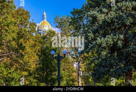 Colorado State Capitol Building Dome mit Herbstbäumen in Denver, Colorado Stockfoto