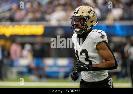 Los Angeles, USA. Oktober 2024. American Football: Professional League NFL, Los Angeles Chargers - New Orleans Saints; Main Round, Main Round Games, Matchday 8: Wide Receiver Equanimeous St. Brown (13) der New Orleans Saints in Aktion. Quelle: Maximilian Haupt/dpa/Alamy Live News Stockfoto