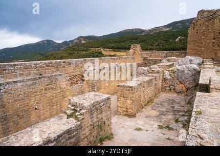 Schloss Loarre, romanische Burg und Abtei in der Nähe der gleichnamigen Stadt, Provinz Huesca in der autonomen Region Aragon in Spanien. Es ist einer von Stockfoto