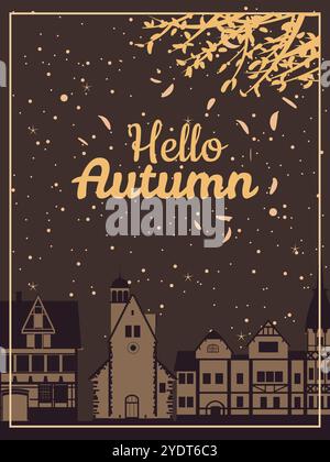 Hallo Herbstposter, Altstadtstraße Stock Vektor