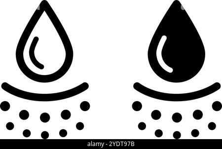 Symbol für Wasseraufnahmemittel. Symbol für tiefe Hydration der Haut. Gesichtspflegewirkung. Symbol für feuchtigkeitsspendende Haut. Wassertropfen absorbieren Schild. Vektordarstellung isoliert auf Stock Vektor