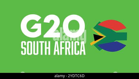 G20-Gipfel in Südafrika mit grüner Nationalflagge für internationale Zusammenarbeit und Wirtschaftspartnerschaft. Ideal für politische Zwecke Stock Vektor