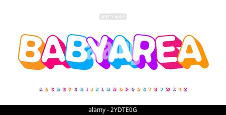 Bubble Letter Alphabet, leuchtende abgerundete Buchstaben, fröhliche Kinderschriftart für Vorschulheilung, Kinderzimmer Dekor, farbenfrohe Lehrmaterialien Stock Vektor