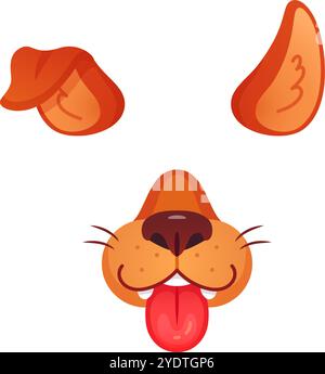 Zeichentrickhund-Features wie Ohren, Nase und Zunge ragen heraus, ideal für verspielte Fotofilter und Verbesserungen in sozialen Medien Stock Vektor