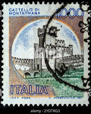 Castello di Montagnana, Padua - 'Castelli d'Italia' Serie 1980 - italienische Briefmarke Stockfoto