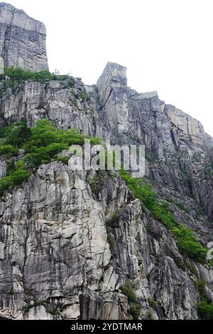 Preikestolen oder Kanzel Rock in Norwegen von unten gesehen. Stockfoto