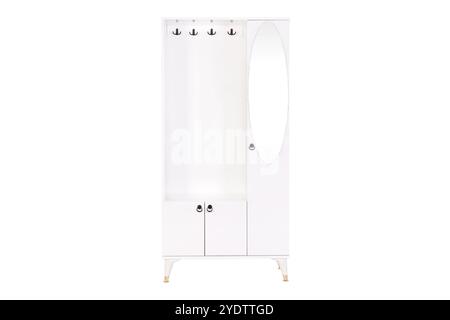 Moderner Holzschrank mit Spiegel und Haken - stilvolle Aufbewahrungslösung für Schlafzimmer und Eingänge Stockfoto