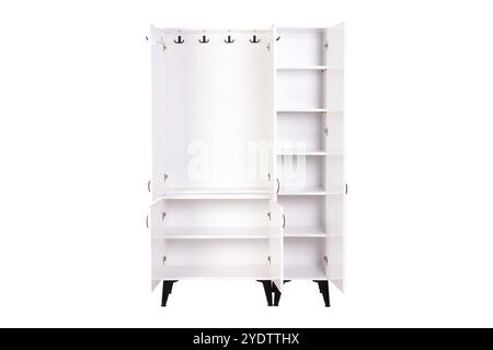 Moderner Holzschrank mit Spiegel und Haken - stilvolle Aufbewahrungslösung für Schlafzimmer und Eingänge Stockfoto