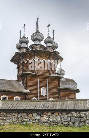 Historische Stätte aus dem 17. Jahrhundert auf der russischen Insel Kizhi. Kirche der Fürbitte der Jungfrau Stockfoto