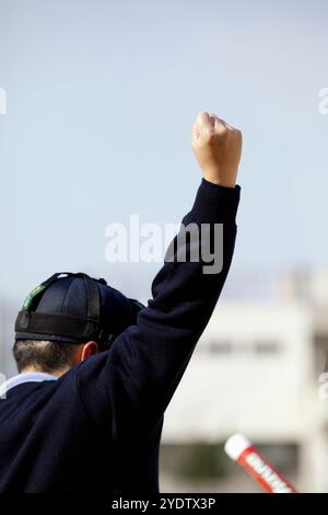 Baseball-Schiedsrichter, der einen Streik ausruft Stockfoto