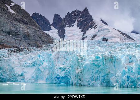 Blick auf die Gletscher und Berge des Drygalski Fjords auf der Südostseite von Südgeorgien, Südpolarregionen Stockfoto