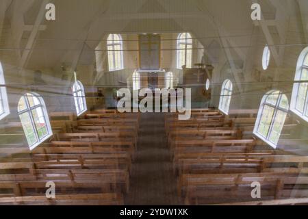 Blick auf die Kirche in Grytviken, Schwedisch für Pot Cove, in Südgeorgien im Südatlantik, Polarregionen Stockfoto