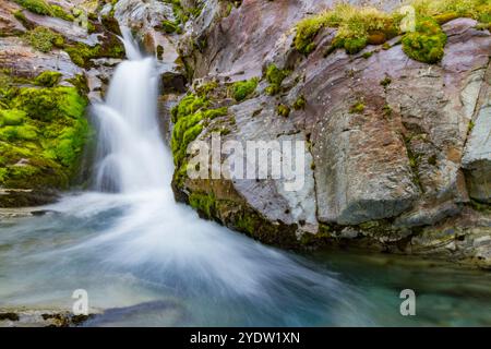 Blick auf einen Wasserfall in der Fortuna Bay an der Nordküste von Südgeorgien, Südpolarregionen Stockfoto