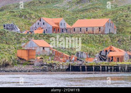 Blick auf die verlassene Walfangstation im Prince Olav Harbor in Südgeorgien, Südpolarregionen Stockfoto