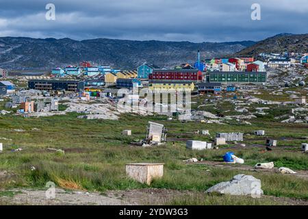 Blick auf Ilulissat, Westgrönland, Dänemark, Polarregionen Stockfoto