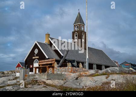 Holzkirche in Ilulissat, Westgrönland, Dänemark, Polarregionen Stockfoto