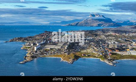 Luftfahrt von Nuuk, Hauptstadt Grönlands, Dänemark, Polarregionen Stockfoto