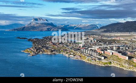 Luftfahrt von Nuuk, Hauptstadt Grönlands, Dänemark, Polarregionen Stockfoto