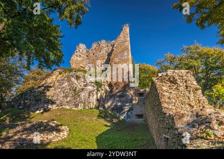 Ruinen der Burg Čičva (Čičava), 13. Jahrhundert, in der Nähe von Vranov nad Topľou, Region Prešov, Slowakei Stockfoto