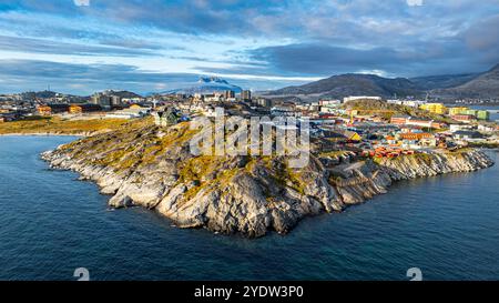 Luftfahrt von Nuuk, Hauptstadt Grönlands, Dänemark, Polarregionen Stockfoto