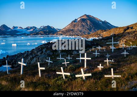 Friedhof in Kulusuk, Grönland, Dänemark, Polarregionen Stockfoto