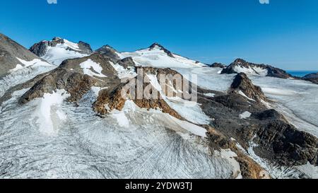 Luftlinie eines Gletschers, Kulusuk, Grönland, Dänemark, Polarregionen Stockfoto