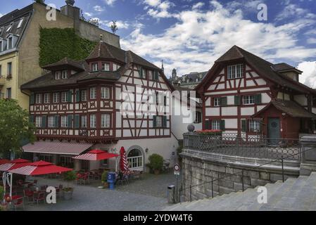 Fachwerkhäuser im Herzen von Luzern, Schweiz, Europa Stockfoto