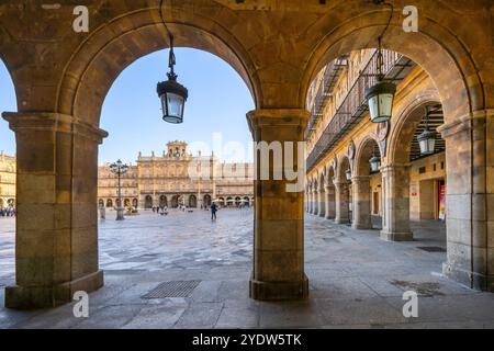 Plaza Mayor (Hauptplatz), Salamanca, UNESCO-Weltkulturerbe, Kastilien und Leon, Spanien, Europa Stockfoto