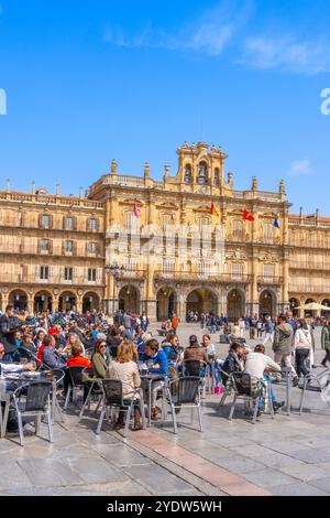 Plaza Mayor (Hauptplatz), Salamanca, UNESCO-Weltkulturerbe, Kastilien und Leon, Spanien, Europa Stockfoto