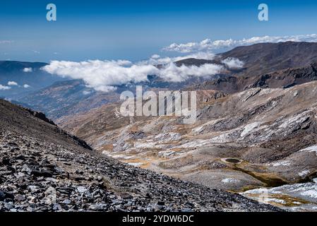Blick vom Gipfel von Mulhacen über die Sierra Nevada, Andalusien, Spanien, Europa Stockfoto