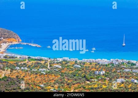 Platis Gialos Strand, Hochwinkelblick, Platis Gialos, Sifnos Insel, Kykladen, Griechische Inseln, Griechenland, Europa Stockfoto