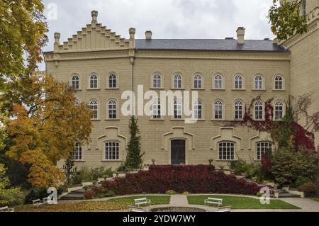 Park und Schloss im neogotischen Stil in Chyse, Tschechische republik Stockfoto