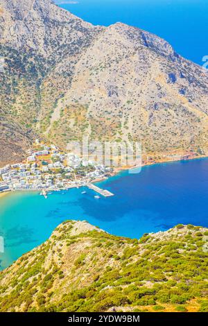 Hafen von Kamares, Hochwinkelansicht, Kamares, Sifnos Island, Kykladen, Griechische Inseln, Griechenland, Europa Stockfoto