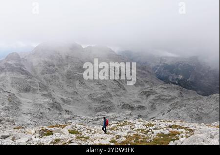 Wanderer auf Maja Jezerce, 2.694 Meter (8.839 ft) über der Adria, dem höchsten Gipfel der hohen Dinarischen Alpen, Albanien, Europa Stockfoto