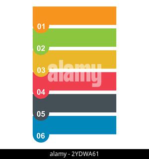 Vertikales Infografik-Diagramm in sechs Schritten, Business Information Design, Diagrammvektor-Illustration. Stock Vektor