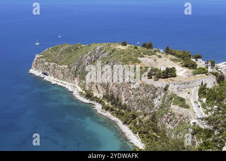 Blick auf den alten Teil der Stadt Nafplio vom Schloss Palamidi, Griechenland, Europa Stockfoto