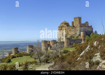 Die Burg Loarre ist eine romanische Burg und Abtei in der autonomen Region Aragon in Spanien. Es ist eine der ältesten Burgen Spaniens Stockfoto