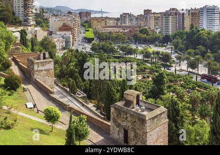 Blick auf Malaga mit Plaza de toros von Alcazaba, Spanien, Europa Stockfoto