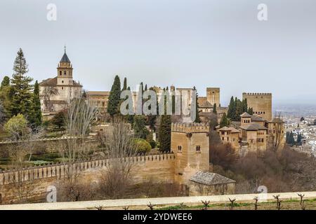 Blick auf die Alhambra von Generalife Gardens, Granada, Spanien, Europa Stockfoto