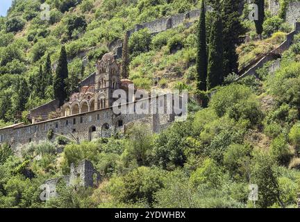 Blick auf das Kloster Pantanassa in Mystras, Griechenland, Europa Stockfoto