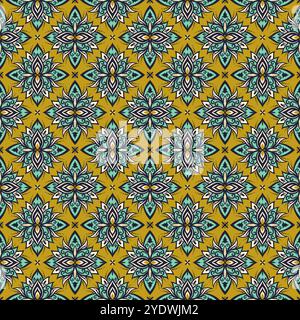 Mexikanisches talavera-Muster. Bunte Blumen und Blätter mit nahtlosem Blumenmuster. Blumenstickerei. Talavera-Muster Stock Vektor