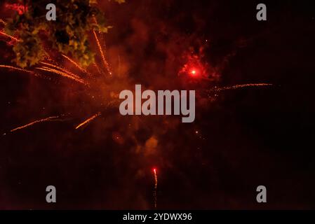 Lebendiges Goldfeuerwerk, Das Gegen Den Nachthimmel Stürzt Stockfoto