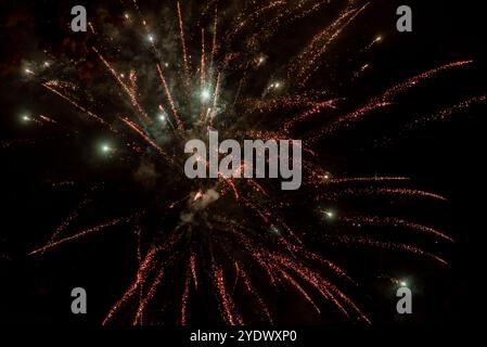 Lebendiges Goldfeuerwerk, Das Gegen Den Nachthimmel Stürzt Stockfoto