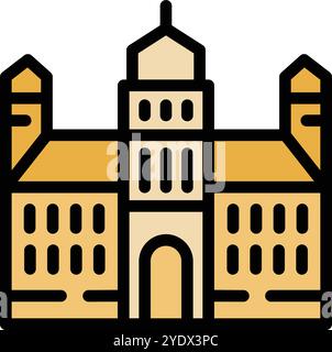 Universitätsgebäude mit großem Eingang und Fenstern Ikone, voller Umrissstil Stock Vektor