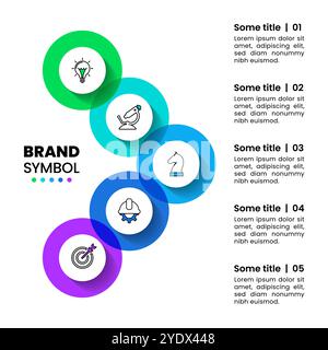 Infografik-Vorlage mit Symbolen und 5 Optionen oder Schritten. Pfeil. Kann für Workflow-Layout, Diagramm, Banner, webdesign verwendet werden. Vektorgrafik Stock Vektor